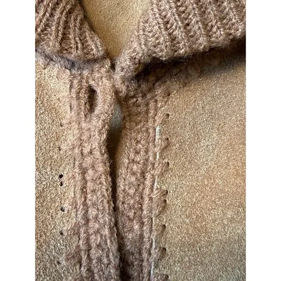 Vtg 1970's Belted Suede Knit Pieced Leather Crochet Cardigan Jacket Sz M *READ - Picture 6 of 11